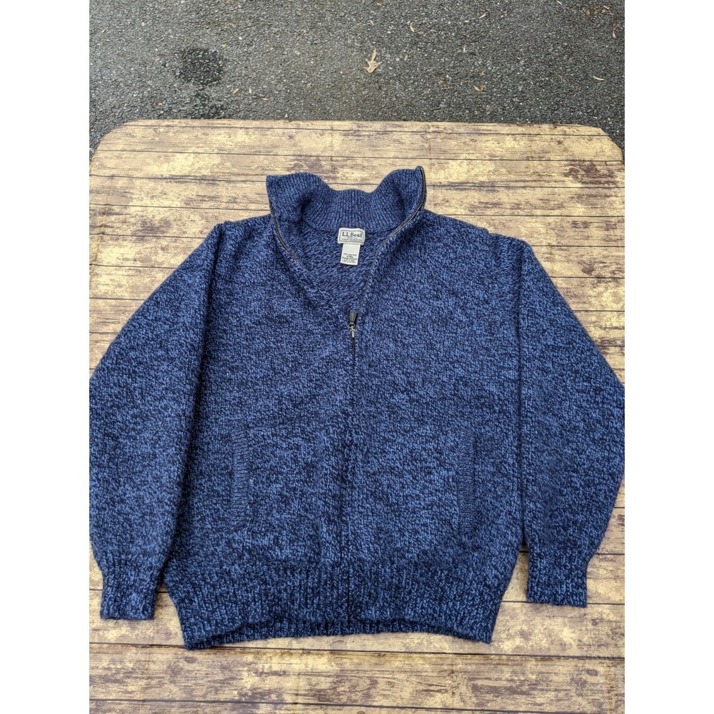 L.L. Bean Blue Full Zip Lambs' Wool Sweater Medium